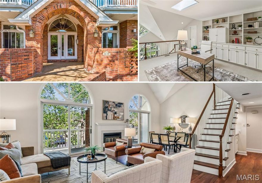 Discover an incredible opportunity at Country Club Terrace, a tucked-away gem perfectly positioned just minutes from the vibrant heart of Downtown Kirkwood. This expansive unit offers over 1,700 square feet of living space, defined by a sun-drenched open floor plan and unique architectural elements. The main floor features a magnificent great room with 2-story soaring vaulted ceilings and luxury vinyl plank flooring throughout for a seamless flow. The open concept living and dining area is anchored by a focal-point fireplace. Access the balcony and enjoy a private north facing view. The crisp white eat-in kitchen has  new 2025 stainless appliances (gas range, microwave, refrigerator, dishwasher), plenty of cabinetry, pantry + access to in-unit laundry room with additional storage. Two bedrooms with walk-in closets and two full bathrooms—including a private primary ensuite with separate shower & tub. The layout is further enhanced by a versatile upper-level loft that overlooks the living area, providing the perfect "bonus" space for a home office, media room, or guest retreat. Additional storage, and full bathroom up here. Enjoy the convenience of 2 secure underground parking spaces accessible by elevator. Just a 10-minute walk to The Glendale Grind and Vitale's Deli. Located near the area’s best shopping, dining, and the Summit Farmers Market, this home offers an unbeatable location for those seeking both space and community.