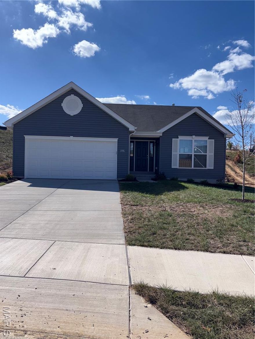 Brand new privately owned Aspen ranch 2 BR & 2 BA.  Experience an open floor plan with large great room in the main living area. The kitchen features a decorative ceramic backsplash, quartz countertops, peninsula w/flush breakfast bar for additional seating, & stainless GE appliances. The master bedroom has a walk-in closet & private master bath with 5’ walk-in shower. 1 extra bedroom & full bath add convenience. Other extras include 6’ windows, ceiling fan prewires, main floor laundry, 2 ft extension in front of garage. The home has white 6 panel interior doors throughout. Winding Bluffs Addition offers new homes in the Fenton area, minutes from Gravois Bluffs. Amenities include a pickleball court, athletic field, dog park, trails, & community lake.