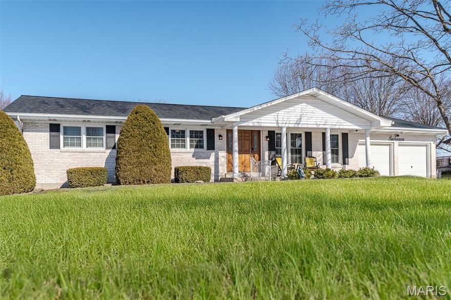 ** EXCEPTIONALLY MAINTAINED FULL BRICK RANCH that truly shines inside and out! This inviting home features beautiful hardwood floors, main floor laundry, and a cozy electric stone hearth fireplace. You'll love the covered front porch and the outstanding landscaping that sets the tone the moment you arrive! The four-season room (added in 2021) offers year -round enjoyment and is finished with durable Hardie Board siding. This home has seen numerous updates including roof (2025), updated hall bath (2022), HVAC system (2019), vinyl-double hung windows (2021), all providing comfort and efficiency. Outside-- Enjoy an additional extra large newer concrete patio and thoughtfully designed landscaping with low-maintenance rubber mulch, and a stick built 9 x 11 shed w/concrete floor (2021)--perfect for storage or hobbies. This home has been lovingly cared for and it shows in every detail. See this one in person and appreciate all it has to offer-- homes like this may not last long!  * Tax records show 1530 sq ft but does not include Four Season Room addition which is additional 182 sq ft of living space for a total of approx. 1712 sq feet living space on main level * Full basement plus additional insulated crawlspace with  temperature controlled heat lighting under kitchen area. *