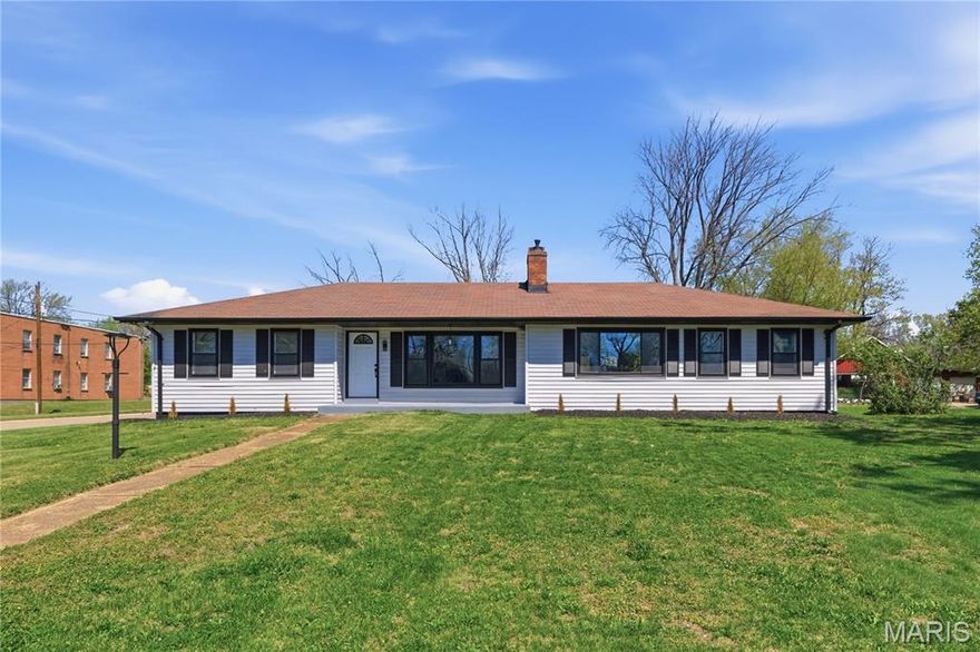 Absolutely stunning 2-bedroom, 1-bath ranch home in desirable St. Louis County near Spanish Lake. This pristine, move-in ready home is a rare find with tremendous curb appeal, thoughtful updates, and over 2,200 square feet of livable space. Situated on a large .45-acre corner lot, this recently renovated gem offers the perfect blend of style, comfort, and function. Step inside to find beautiful luxury vinyl plank flooring, contemporary lighting, 6-panel doors, and a warm, inviting hearth fireplace. The stylish eat-in kitchen features 42-inch shaker cabinets, new stainless steel appliances, and plenty of space for everyday living and entertaining. The custom bathroom is tastefully updated with a ceramic tile tub surround and modern finishes. Additional major updates include new windows, new 200-amp electrical panel, water heater and landscaping. The finished lower level provides exceptional additional living space with a spacious recreation and game area, two nice sized bonus rooms, a laundry and storage area, and plenty of extra storage. Outside, the large patio creates the perfect setting for entertaining family and friends or simply relaxing at home. Conveniently located just minutes from the new Saint Louis Zoo WildCare Park, Spanish Lake Park, Christian Northeast Hospital, I-270, shopping, dining, and much, much more!