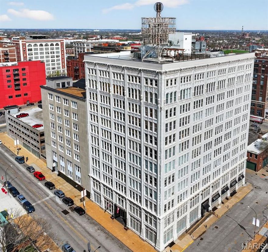 Modern condo living right in the heart of downtown St. Louis with walkability.  Unit sits on the 4th floor of the Terra Cotta Lofts building over looking the Campbell house. Tall ceilings, a wide open layout, and large widows letting in tons of natural light give the home a warm and inviting feel while maintaining the sleek modern loft aesthetic.  This condo is one of the largest in the building, 1732 sq feet, giving you the space and comfort of a home with all the convenience you desire.  Kitchen boasts real wood cabinets, SS appliances, large center island with breakfast bar, granite counter tops, and sleek tile backsplash. Adjacent dining room provides space for a large table for entertaining. Primary suite has a 8 x5 foot walk-in closet, new carpet, and luxury bath with dual sinks plus separate jetted tub & shower. 2nd bedroom has large dual closets plus adjacent full bathroom providing space for an office or guest room. Entry hall provides extra storage with dual closets. Unit comes with a deeded parking spot in the attached secure garage.  Additional features include: private storage locker in basement, community storage, bike storage area, trash chute, recycling containers, and a conference room you can reserve for events. One the best features is the unbelievable rooftop! You get 2 patio seating areas, a gazebo, a grill and a front row view of the Arch and the St. Louis skyline. It’s the perfect spot for morning coffee or watching the city light up at night. Building has fob and code access for security. Building sits close to restaurants, parks, & public transit. Walkability to CITYPARK (home of St. Louis City SC), Busch Stadium, Ballpark Village, Citygarden, Washington Avenue dining and nightlife, and the iconic Gateway Arch. Building is approved for conventional, FHA and VA mortgages!! This unit has an assumable VA mortgage at a 2.75% interest rate and has passed the city occupancy inspection.
