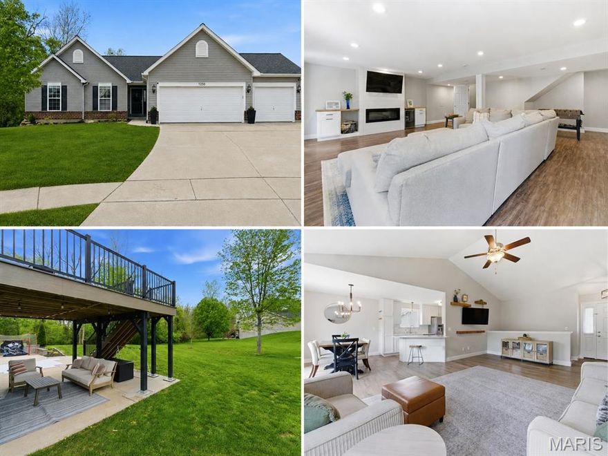 Beautifully updated and move-in ready, this 4 bed, 3 full bath ranch in The Villages at West Lake offers a combination of space, upscale finishes and cozy feel. From the moment you step inside, you’ll appreciate the open floorplan, vaulted ceilings, and luxury vinyl plank flooring that carries through the main living areas, creating a warm and modern feel.  The kitchen is designed to impress, with quartz countertops, stainless steel appliances, and a breakfast bar that opens seamlessly to the living and dining spaces. The primary suite is a true retreat with a luxury bath that includes dual vanities, a soaking tub, and a separate shower with seating.  Downstairs, you'll find a finished walkout basement that adds exceptional living space with a large recreation room highlighted by LED recessed lighting, luxury vinyl plank flooring, and a stunning shiplap entertainment wall with a large electric fireplace. You’ll also find an oversized 4th bedroom with office space, making it ideal for guests, working from home, or multi-generational living.  Step outside and enjoy the backyard from the maintenance-free composite deck, with an oversized patio below and an open lot that gives the home an airy, spacious feel. The fully insulated 3-car garage offers ample room for vehicles, storage, and hobbies.  Located in Pacific, MO, only 5 minutes from I-44 and downtown Pacific.  Within the Meramec Valley School District and served by Zitzman Elementary, this home also gives you access to the sought-after amenities of The Villages at West Lake, including a 2-acre lake, community pool, and baby pool.  This is a beautifully maintained and updated ranch: stylish, spacious, and packed with features inside and out.