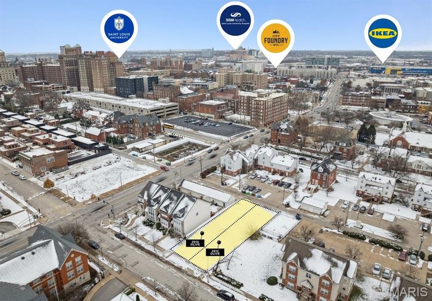 Prime development opportunity in the Central West End! A rare find in one of St. Louis City’s most coveted urban neighborhoods. Zoned H Area Commercial, the site supports a wide range of commercial, residential, and multi-family uses, providing outstanding flexibility for your next project. Bring your vision and build something exceptional.   
The lot is being sold with the adjoining lot, 3910 Olive.

This walkable location places you steps from the Grand Center Arts District, top-rated restaurants, coffee shops, and boutique retail. Centrally located near several major universities and medical institutions, and just minutes from BJC, Cortex, and the amenities of Forest Park. Directly across Vandeventer from the Off Olive development, this site sits firmly within an active growth corridor. Lots are level with alley access and ready to build. 

3910 Olive = 27’ x 152.5’ (4,117.5 sqft) and 3912 Olive = 27.71’ x 152.5 (4,225.78 sqft) for 54.71' x 152.5' on the packaged lots.
