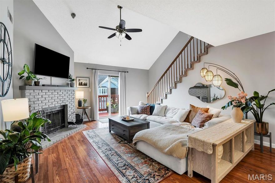 Welcome to this spacious 2 bedroom penthouse with a bright open floor plan, high vaulted ceilings and lots of natural light in coveted St. Charles! The main level greets you with warm wood flooring throughout. The kitchen has newer custom cabinets, granite counter tops, stainless steel appliances and a separate built-in coffee bar.  The gorgeous fireplace is a centerpiece in the large great room with a ceiling fan and skylights, and then opens to a generous balcony. There is an open stairway in the great room to yet another living space/bedroom loft area with more vaulted ceilings and large closet for storage!! The primary bedroom opens up to the full length balcony and the large primary ensuite with soaring ceilings, step up separate tub and shower, and double vanity! Also convenient is the main floor laundry. Visit the beautiful grounds with 2 lakes, biking/walking trails, tennis, pickle ball, playground and pool with a beautiful clubhouse for gatherings and celebrations! There is access to the beautiful Veterans' Park through connected walking paths. Make this lovely penthouse your home today! Location: Corner Location, End Unit, Third Level
Open Houses:
Friday, 4/17: 4 - 6 pm
Saturday, 4/18: 12 - 2 pm
Sunday, 4/19: 1 - 3 pm