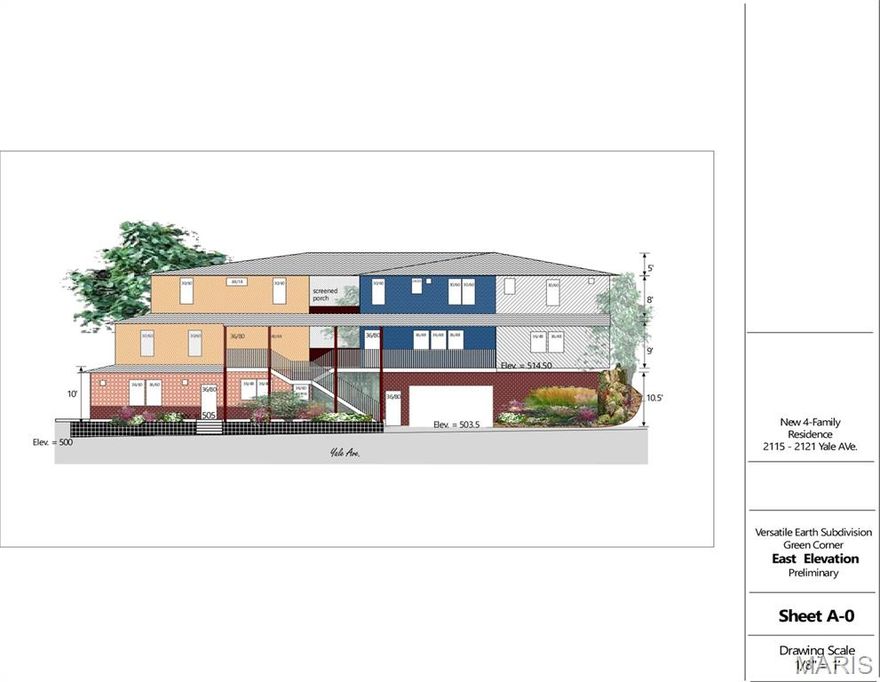 Final phase of the Versatile Earth Subdivision in Maplewood, MO – fully approved for four unique units designed for energy efficiency, functional layouts, and minimal long-term maintenance. The project includes:
• 2115 Yale Ave: 3BR/2.5BA, loft, rooftop deck, upper covered parking plus garage & storage.
• 2117 Yale Ave: 3BR/2.5BA, open layout, loft, rooftop deck, upper covered parking plus garage & storage.
• 2119 Yale Ave: 4BR/3.5BA, screened porch entry, upper balcony, two covered parking spaces.
• Lower Level Unit: versatile space approved for commercial or residential use, including cafe/retail option or 2BR/2BA residential conversion, with three covered parking spaces.
Design emphasizes natural light, sound control, functional space planning, and low exterior maintenance. All units feature individual outdoor living areas, front/back access, and shared garage for trash collection and additional storage. 
Prior phases of this subdivision have demonstrated strong demand and long-term tenancy, including a duplex built in 2019 with zero building maintenance issues and stable occupancy. Excavation costs can be reduced with access to free soil disposal at a nearby commercial property.
This is a shovel-ready opportunity for a developer or investor to partner and complete the subdivision’s largest and final phase. Zoned PUD. MSD and Design & Review approved.
