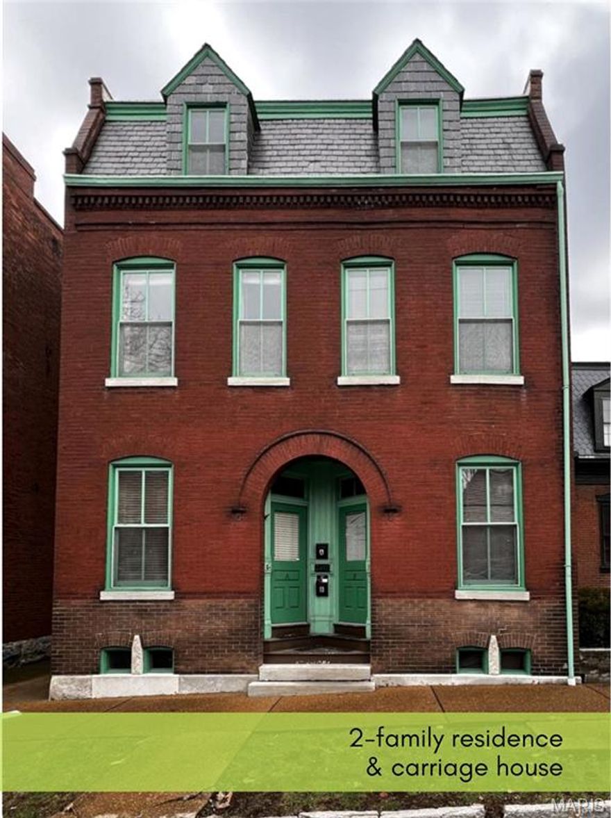 If the words “carriage house” make your heart skip a beat, clear your schedule—this Soulard gem is calling your name. Tucked in the heart of one of St. Louis' most fun, walkable neighborhoods, this 3-unit property is a rare find. You're just steps from local favorites like McGurk’s, Tucker’s Place & Molly’s, so whether it’s brunch, patio hangs, or late-night eats, you’re right where the action is. 

At the front of the property is a beautifully preserved 1890s brick two-family comprised of two side-by-side townhomes that are mirror images of each other. Each townhome has 3+ bedrooms & 2 full bathrooms so they're set up perfectly for roommates having their own space & not being up in each others' business. They each have a living room, dining room & kitchen on the main level. There are two bedrooms--one of which has a balcony with backyard views--& a full bath with double sinks on the second level. And on the third floor, you'll find yet another bedroom, a bonus room (with yet another balcony) & a second full bath with double sinks. Each townhome has its own basement that offers tons of storage + laundry so no more storage fees or laundromat trips. These townhomes are ideal for roommates or house-hacking. 

But the real heartthrob? The carriage house out back. This two-story, 2-bed/1-bath cutie has its own laundry & private basement, making it a dreamy rental—or your own private sanctuary. Plus, there's off-street parking for your cars (and your future golf cart). 

Whether you're looking to live in one unit & rent the others, start your real estate investment journey, or just want a place with serious Soulard soul—this is it. Want the inside scoop? Don’t get lost in the shuffle on those big real estate sites—reach out to me, the listing agent, directly and let’s set up a time to check it out!