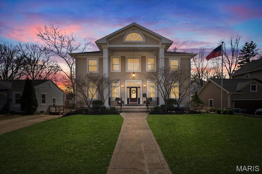 Situated on a picturesque, tree-lined street in Webster Groves, this stunning executive home has luxurious updates w/ 5 beds, 4.5 baths, & 5,500 total sq ft. The exterior stuns w/ stately columns, stamped concrete walkway & updated landscaping/lighting. Step inside & discover custom Peter Engelsmann murals & Sebastian Woodworks built-ins, complemented by chandeliers in office, dining, & foyer. The kitchen is fully equipped w/ custom cabinets, granite counters, Viking range, Butler's Pantry, walk-in pantry, & open to family & hearth rm w/ french doors walking out to spacious deck. Upstairs boasts 5 bedrooms including primary suite w/ walk in closet w/ STL Closet Co organizers & bath w/ jetted tub, double sinks & separate shower. Mosby remodeled hall bath, Jack & Jill bath, & laundry complete 2nd Floor. The finished walkout lower level provides add'l living space w/ Cortec flooring, kitchenette, bonus rm w/ bath, storage & 2-car garage! Passed Webster Occupancy Inspection! Welcome home!