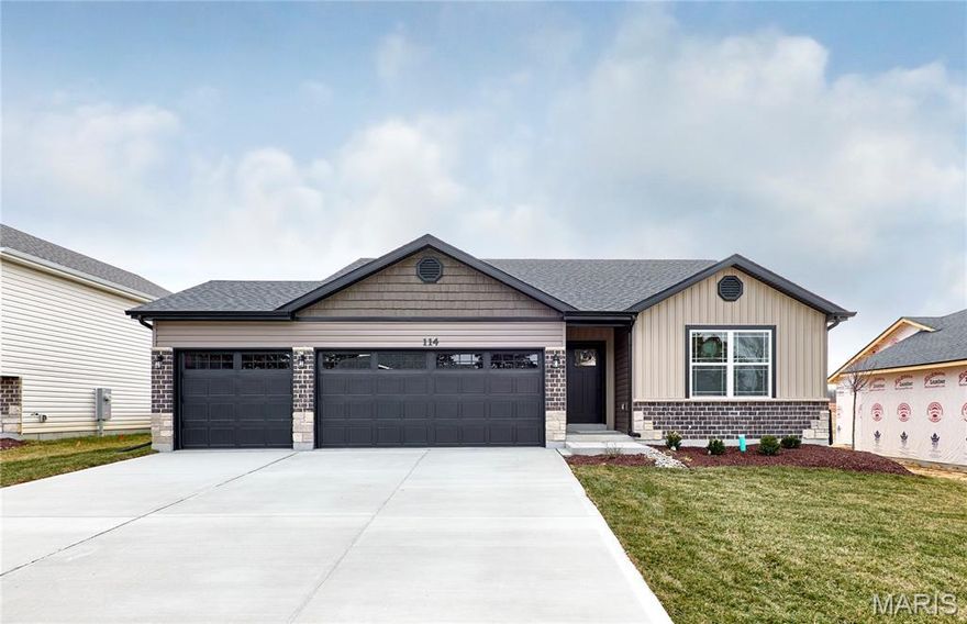 BRAND NEW home with every option you could imagine! They include vaulted ceilings, rounded “bullnose” corners, granite or quartz countertops, stainless steel appliances, 42" cabinets with "cushion close", custom neutral-colored paint job throughout, LVT flooring throughout most of the home, framed windows, taller baseboards, adult-sized cabinets in bathrooms with marble countertops, walk-in closets, upgraded carriage garage doors with openers on 2 CAR Garage, full bath rough-in, panel doors (many varieties), and upgraded water/light fixtures throughout the house! MAIN FLOOR laundry! Fully sodded yard (front/sides/back). *Pictures are of previously built homes. Builder/Broker* This home is USDA eligible.