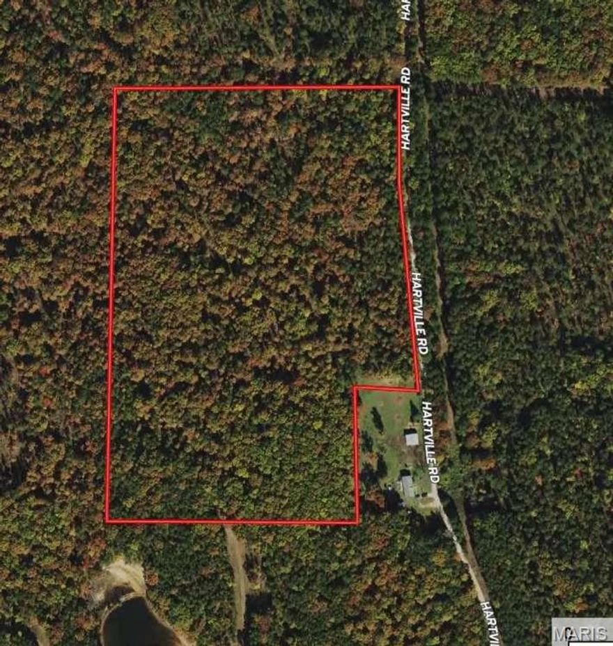 Wooded 25 acres southwest of Licking in Texas County, MO at 11293 Hartville Road. Hardwoods, pines and cedar trees. Abundant deer and turkey. Approximately ¼ mile of gravel road frontage. Property is less than a mile off of paved Missouri State Highway BB. Land is gently sloping down from the road to the west. Recently surveyed and boundaries are marked with purple tape. Several trails accessible by ATV. Electric, water, and phone available on Hartville Road. Great location for hunting, camping, or a cabin.