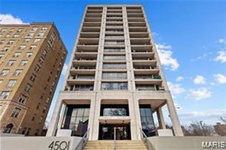 Welcome to this Furnished, well-lit, East-facing apartment overlooking the Cathedral Basilica! This corner unit with crown molding is full of natural light with walls of glass on both sides of the living room that opens to a balcony to enjoy your morning coffee and fresh air. Mid-century modern high-rise was designed by Gyo Obata, a renowned architect, & has all the amenities for upscale care-free living! Fabulous lobby, 24-hour security, workout room, conference room, laundry facilities, underground parking garage, and roof deck. Fees include Heating and Cooling, water, trash, and more. Great walking location: 2+ blocks to Whole Foods, Forest Park, restaurants and more! Mostly furnished unit with master bedroom and living/ dining furniture and a study desk in the secondary room. Just bring in your personal belongings and move in...