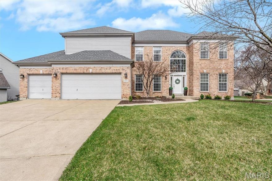 This impressive 2-story home is nearly the largest plan in the neighborhood with over 3,300 sq. ft. PLUS the framed out basement has a completed FULL bath and Bonus room with closet. On the main level you will find a home office w/french doors & bay window, updated powder room, dinning room w/crown molding, 15x22 family room with beautiful natural light and gas fireplace, spacious kitchen with SS appliances, double oven, 42" cabinets, granite countertops, center island, and large pantry. Additionally, just off the eat-in kitchen you will find a 16x15 hearth room w/cathedral ceiling and see through gas fireplace. To round out the main level is the laundry room and mudroom cubbies to keep the family essentials organized. Upstairs you will find the 15x20 primary suite with a 19 foot long organized closet system and primary bath. Three more large bedrooms, each with their own walk-in closet, and a Jack-N-Jill bathroom finish off the upper level. Let's not forget the oversized 3-car garage, nice fenced in backyard on a coveted corner lot, all located within close walking distance to common ground, parks, trails, and situated in the top-rated Francis Howell School District. Do not miss this opportunity to own this lovely home. Schedule your tour today.