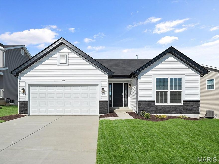 New McBride Homes Aspen ranch 3BR & 2BA will be available this spring! Walkout homesite! Enjoy the open floor plan with a vaulted ceiling, a great room with a ceiling fan & wood laminate flooring in the main living area. The kitchen features level 4 Brellin White 42” kitchen cabinets, quartz countertops, peninsula with a flush breakfast bar for additional seating, & stainless steel GE appliances. The primary suite showcases a walk-in closet, & private bath that includes a vanity with double sinks & 5ft walk-in shower. Two extra bedrooms & full bath add convenience. Extras include 6’ windows, upgraded fixtures, main floor laundry, garage coach lights, & white 2 panel interior doors throughout. The LL features ¾ bath rough in for a future finish. Elm Crossing is a secluded, peaceful community with 33 homesites on a private cul-de-sac minutes from New Town and top schools. Enjoy peace of mind with McBride Homes’ 10 yr builders warranty & incredible customer service. Similar photos shown.