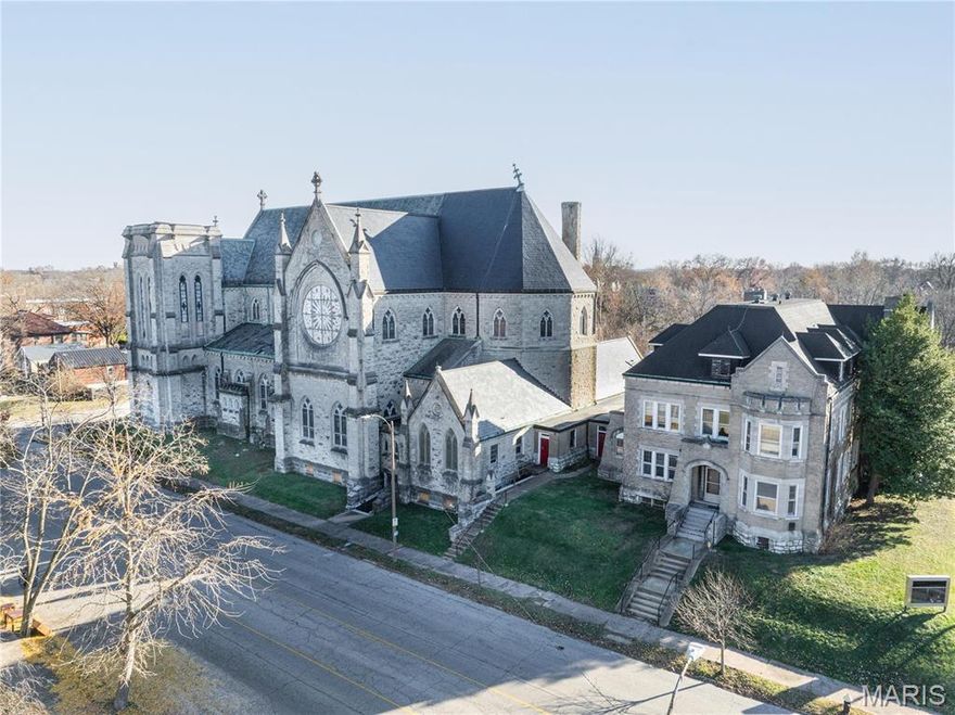 Seize the opportunity to own a unique piece of St. Louis history in The Gate District. This 1.26-acre property features two distinct buildings, including a stunning 15,750 sq. ft. Gothic Revival stone structure- the former Immaculate Conception Church. Designed in 1890 by the renowned firm Barnett, Haynes & Barnett, creators of the Cathedral Basilica. The church boasts three breathtaking rose windows, soaring ceilings, and seating for over 500, offering incredible potential for an event venue, restaurant, or creative space. The adjacent 9,324 sq. ft. rectory complements the property with seven bedrooms on the second floor and six on the third, providing abundant possibilities for redevelopment or adaptive reuse. Steeped in architectural charm and historical significance, this compound offers unparalleled potential. Make this rare property yours and create something extraordinary!