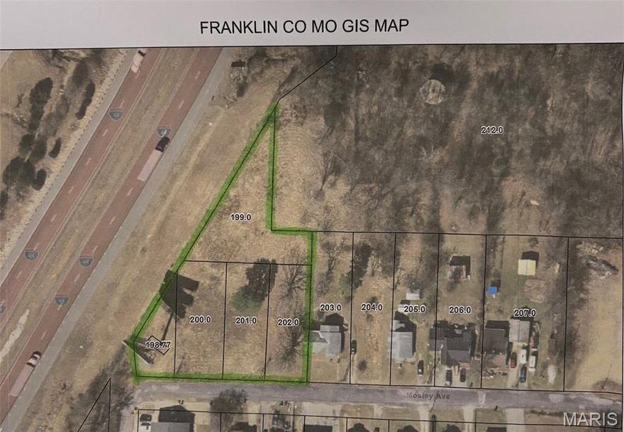Investment property with Great Highway visibility to I-44.  Almost an acre that is zoned C-1 and C-2.  Numerous possibilities-See all possibilities in attachment.  This is Prime commercial property with city utilities available.  All 5 lots are being sold together.  
235 Mosley, 245 Mosley, 255 Mosley, 265 Mosley, and parcel 22-7-350-1-001-199000.  Sign is not part of the property sale.