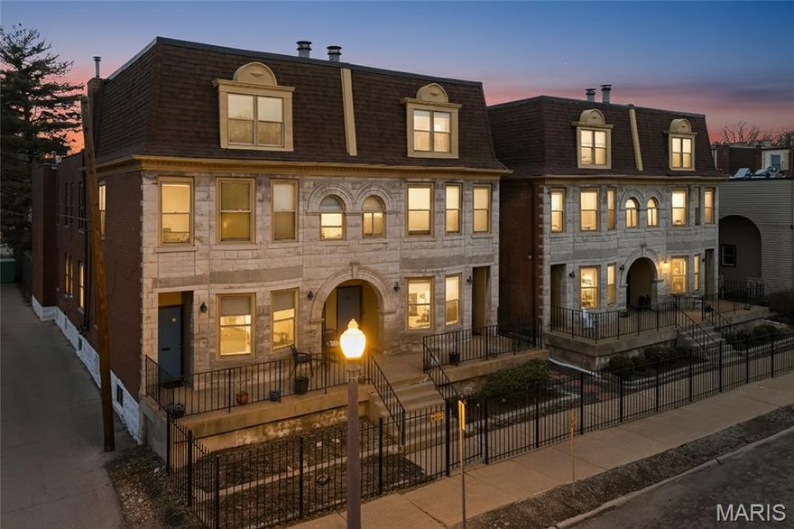 327 N Boyle Ave, Cornerstone Condominium: Completely renovated, move-in ready 2 bed, 1.5 bath Central West End corner/end unit with extra privacy, gated entry, assigned gated parking space #2, private pool, and greenspace in a secure, highly walkable community.

Full renovation delivers a modern open-concept layout with 9ft ceilings throughout, luxury plank flooring, recessed lighting, custom fixtures, and an updated fireplace with custom surround and mantle.

The kitchen is a showstopper with fully extended Shaker cabinetry with soft-close doors/drawers, granite countertops, stainless appliances, a gas stove, built-in soap dispenser, and a pantry. Seller agrees to purchase and install a NEW refrigerator! Entertain easily with the oversized counter plus a custom buffet featuring a built-in wine rack and beverage fridge, perfect for serving buffet-style and keeping drinks separate from food. A convenient main-floor powder room completes the space. Custom window treatments throughout add the finishing touch.

Upstairs features two spacious bedrooms with upgraded carpet and pad, 6-panel doors, abundant closet space, and a 2nd-floor skylight that fills the home with warm natural morning light. The primary suite offers a custom vanity with an extra sink and LCD mirror, and the updated full bath includes granite-top vanities, a glass tub door, upgraded fixtures, and stylish lighting.

Major systems have been updated too, including HVAC and water heater (2024). The clean, unfinished lower level provides laundry hookups, exceptional storage, and potential flex space for a home gym, home office, hobby area, or bonus room. Gated overnight guest parking is available, with additional gated parking that can be rented.

Location is everything: vibrant Central West End living right outside your door with walkable Whole Foods, cafes, restaurants, and Starbucks, plus Boyle-Laclede Community Garden, Forest Park, BJC and Barnes-Jewish Hospital, Washington University (WashU Medical Campus), Cortex Innovation Community, St. Louis University (SLU), City Foundry, and The Grove all nearby. Quick access to I-64/US-40, Clayton, and Downtown St. Louis. Stylish, low-maintenance city living at its finest. Schedule your private showing today!