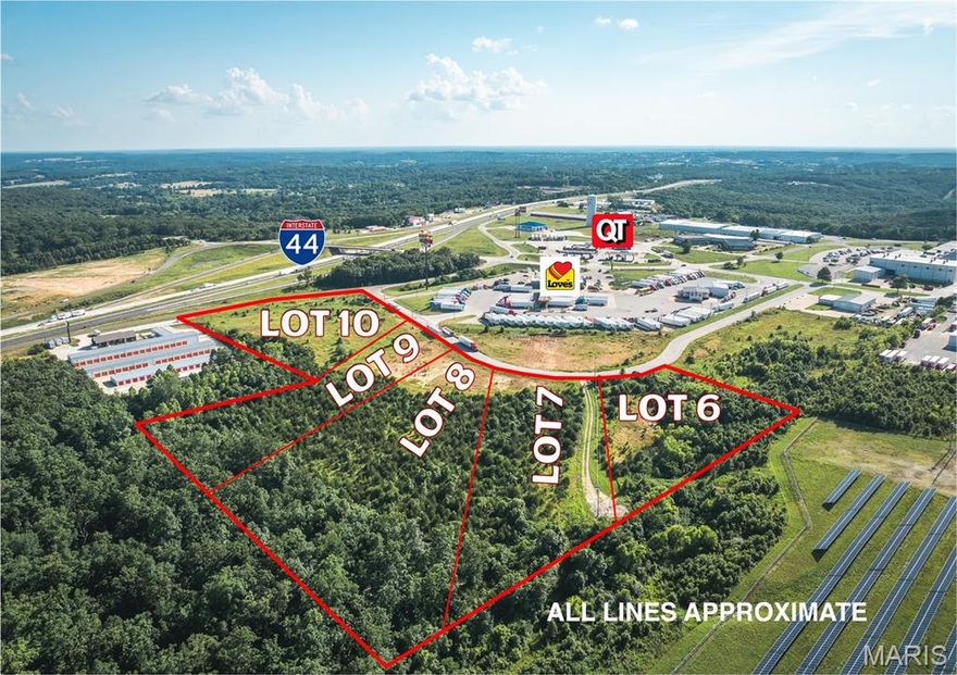 This exceptional real estate parcel is positioned right alongside Love's Travel Stop, McDonald's, Subway, and conveniently, a QuickTrip is just across the road. Its location grants excellent visibility from I-44 and is located just off of exit 189. Adjacent to an industrial park, this property offers an attractive prospect for development. Its exceptional location makes it a compelling option for a variety of commercial endeavors. With its favorable placement and proximity to amenities, this property has the potential to generate substantial returns for developers. Some restrictions apply. Additional lots are available!