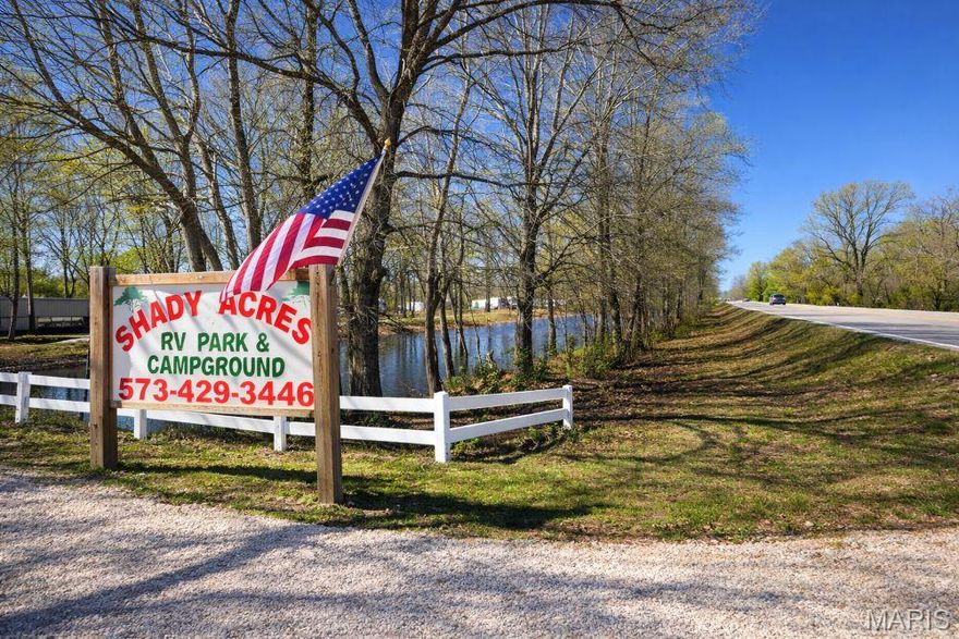 Beautiful 13-acre property located along the scenic Saint Francis River. Currently used as Shady Acres Campground.  Features 10 active camper hookups with water, electric, and sewer, plus 5 additional hookups ready to connect to sewer. An additional 1,200 sq. ft. 2-bed 2-bath home that is ready for finishing touches with wood siding and a metal roof. Property also includes a storage building, beautiful views, and an excellent location!!!  Within seconds of Lake Wappapello, this is a prime opportunity for a great investment!!!! An extra 10 acres can be purchased with the property for $59,900.