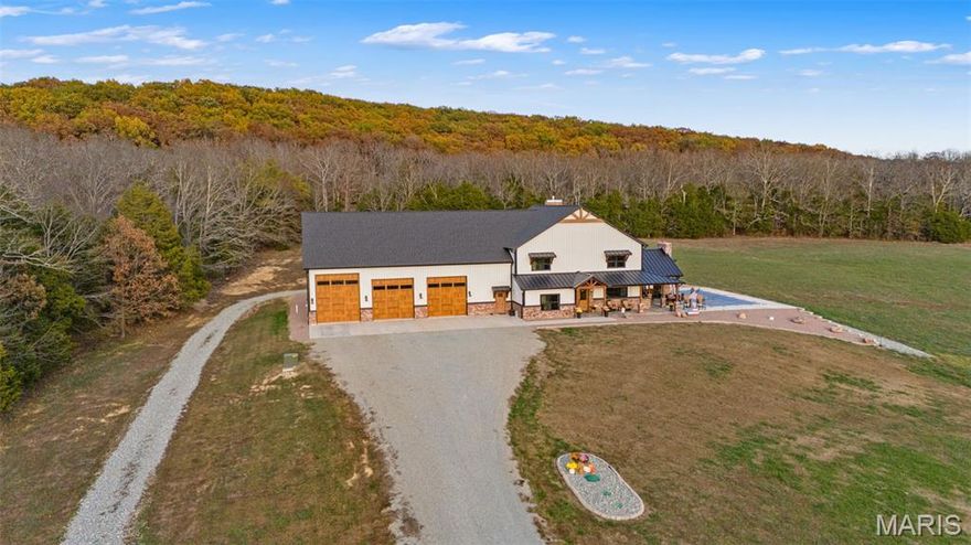 ONE OF A KIND 330 acre farm estate with BRAND new 3000SF home overlooking the farm. Private yet minutes from Farmington this property presents an opportunity to own an exquisite estate with all amenities. Vaulted ceilings with exposed floor to ceiling fireplace, open floorplan, views in all directions, this modern farmhouse is ready for you. Home includes a 2500Sf, 3 door, oversized, heated garage, concrete vault, inground pool, covered custom patio overlooking the farm. 330 acres of mixed use provide something for everyone! Live year round creek, open cattle/ horse pastures with frost proof drinkers, lane thru the center, wooded hillsides, trails, springs, rocky glades, and recreational opportunities abound. Property includes 2 large covered, hard surfaced, feed buildings, older historic barns and plenty of hay storage! Whether your looking for a working cattle farm, private retreat, recreational opportunities THIS IS IT! This property is easy commute to St Louis, Cape Girardeau and only 1 hour away from an international airport. A privately gated property like this - minutes from Farmington is not something that hits the market often- don't hesitate to schedule a time to LOOK!