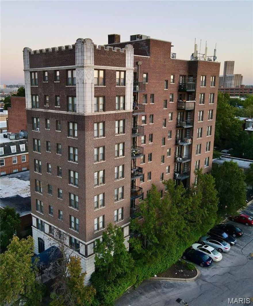 Extremely rare 36 unit gut rehabbed apartment complex in the heart of the Central West End.  Walk to SLU, Wash U, Barnes/BJC, Forest Park and much more. The building is an even split: 17 1 beds and 17 2 beds + 2 extra offices or studio units on the first floor. The buildings were completely gutted in the 80's while preserving tons of historic charm. All of the systems have been updated: new PVC, copper pipes, forced heat/central air, a brand new elevator a few years back and a drywall finish throughout.  The apartments are spacious with an open floor plan, large balcony and an unobstructed view of the arch, forest park or cathedral basilica. The property with in-place NOI $302,000 is a 8.4% CAP RATE; the building stays 100% leased with mostly international students from SLU.  Current rents are about $350 below market; Add some personal touches, update kitchens & baths or just cash your rent checks – perfect value for someone looking to live & invest in a Class A neighborhood.