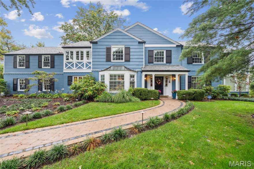 Steps from the esteemed Mary Institute and Country Day School, this elegant Colonial home harmonizes timeless beauty w modern comfort across 3 finely finished levels.  6 beds—4 en suite—and 5 renovated full baths plus 2 half baths, the layout supports both peaceful living and effortless entertaining. 1 bedroom has been converted into a stylish laundry rm. The grand foyer welcomes w classic charm, leading to formal living and dining rms framed in custom millwork. A sunroom w heated floors and a cozy fireplace bathes the space in natural light, while a renovated screened porch offers serene views of the landscaped grounds. The chef’s kitchen, featuring a walk-in pantry, blends elegance and practicality w direct access to the outdoors through graceful French doors—perfect for al fresco dining. This seamless indoor-outdoor flow enhances everyday living and entertaining.
Upstairs, 4 spacious bedrooms incl a luxurious primary suite w a spa-inspired bath, two walk-in closets, and a private deck overlooking the tranquil backyard.
The finished LL offers a fireside lounge,dry bar, exercise studio, and a knotty pine retreat w 1/2 bath—ideal for unwinding. Storage is ample, w dual-level access from the 3-car garage offering ease and versatility.
Lush and layered like a private park, the grounds feature a renovated pool house w his & hers baths, an oversized swimming pool, and a koi pond for added tranquility. A separately fenced area offers space for pets, play, or peaceful privacy.