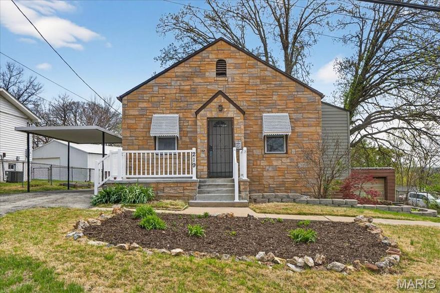Back on the market with a fresh look and brand new Kitchen, and freshly painted!!!  This charming 2 bed, 2 bath stone bungalow welcomes you with a cozy front porch—perfect for relaxing evenings. Step inside to high ceilings and luxury vinyl plank flooring that create a warm, inviting atmosphere in both the living room and dining room. The eat-in kitchen offers a lovely spot to enjoy your morning coffee while overlooking the backyard. Both bedrooms provide ample closet space, with one featuring carpet and the other LVP flooring. Two full bathrooms and a conveniently located main-floor laundry room add comfort and ease to everyday living.  The house has solar panels installed and the monthly avg electric bill is only $50!!! The walkout basement offers abundant storage and great potential for future expansion. Outdoor living is a delight with a patio that overlooks the fenced backyard, complete with a stone firepit. A covered carport and a detached 1-car garage provide plenty of parking and protection from the elements. For information regarding the above ground pool please refer to the seller's disclosure. Ideally situated near Hwy 141, this home offers quick access to shopping, restaurants, and schools.