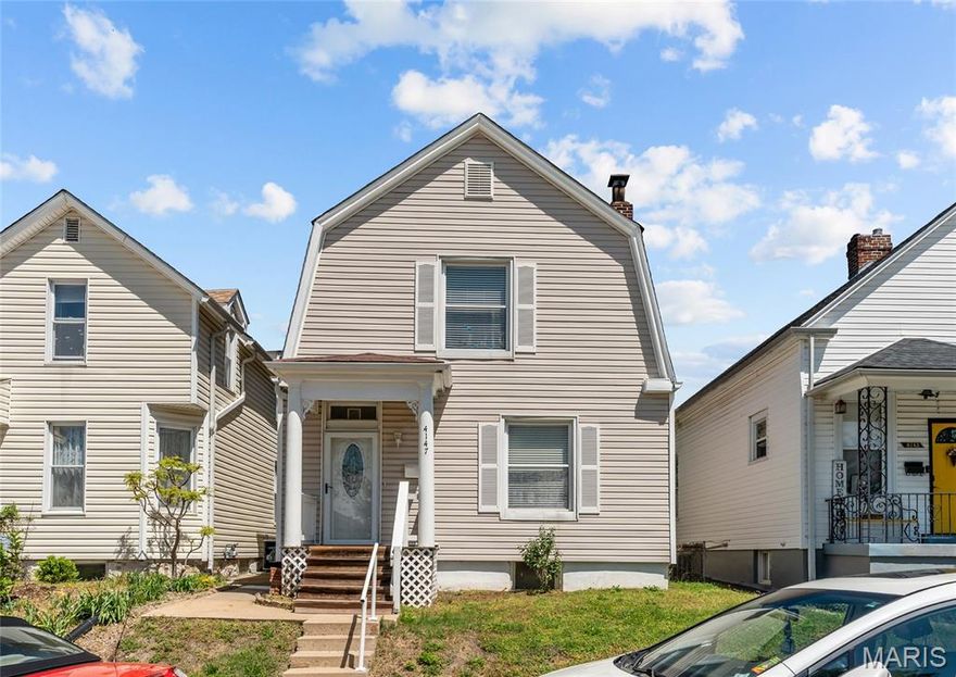 Welcome to this updated century home in Bevo Mill! You'll be just blocks from local gems along Morganford, Gravois, and Kingshighway: shops, restaurants, and nightlife, plus quick access to parks and highways. Built in 1909, this 2-story is a wonderful bland of classic charm and modern updates. A covered porch welcomes you inside to the bright foyer. The living room features a decorative fireplace as well as historic details: a pointed archway, millwork, and gleaming hardwoods that continue into the dining room, which can also function as a third bedroom. The kitchen has been updated with granite counters, 42" cabinets, subway tile backsplash, stainless steel appliances, and tile flooring. Upstairs, two spacious bedrooms also have beautiful hardwood floors and access to the updated bathroom w/tile surround tub, tile floors, and built-in storage. You'll have plenty of storage space in the unfinished basement. A patio overlooks the fenced backyard. Don't miss out on this move-in ready home in a great location!