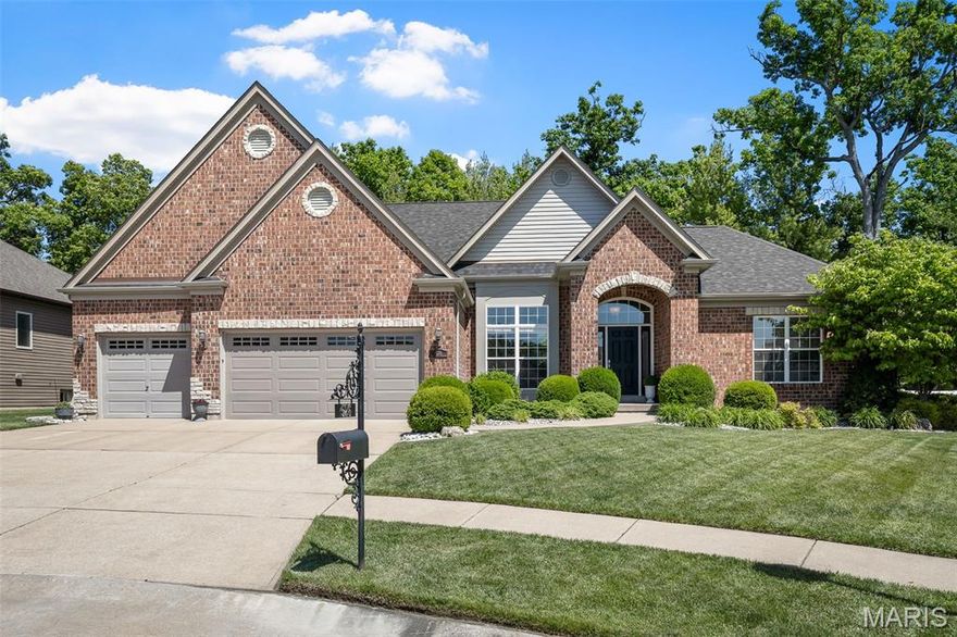 A stunning ranch-style home featuring a seamless, open-concept design. The elegant entry foyer showcases tile flooring and a sophisticated see-through fireplace between the great room and eat-in kitchen. The eat-in kitchen transitions effortlessly to a meticulously landscaped outdoor oasis, designed for ultimate seclusion. The expansive stamped concrete patio provides ample space for multiple seating and dining arrangements surrounding an inground saltwater pool. The primary suite serves as a true retreat, offering a spacious layout, walk-in closet, and an ensuite bathroom with a separate soaking tub, shower, and private water closet. This thoughtful floor plan places two additional bedrooms and a full bathroom on the opposite side of the house for maximum privacy. Additional highlights include a convenient main-floor laundry, powder room and mudroom, plus a partially finished basement providing approximately 900 sq. ft. of versatile bonus space.