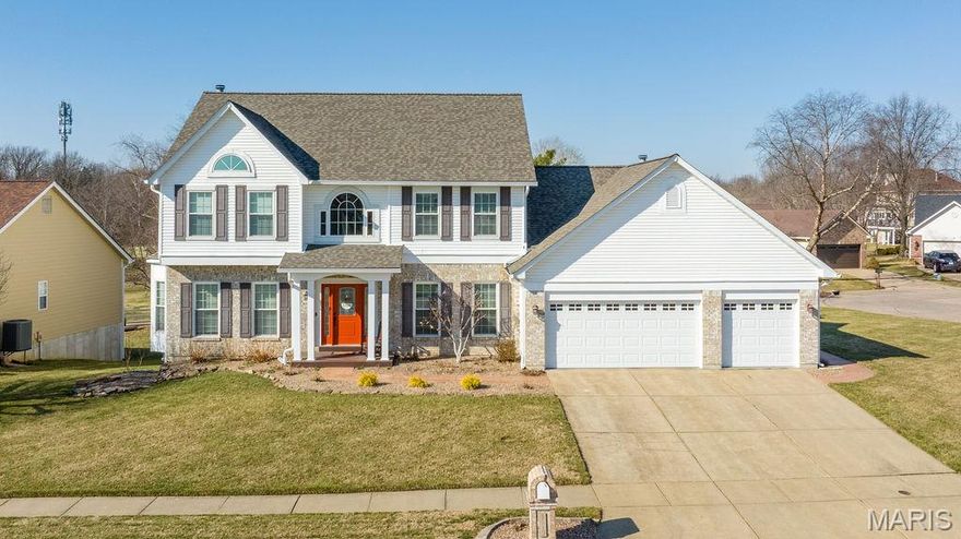 Enjoy peace of mind with this fabulous home offering the updates and maintenance that buyers prefer not to do!   This home has been upgraded from top to bottom with a new roof, siding, and gutters installed in 2024.  The furnace and air conditioner were replaced 6/2025.  Enjoy relaxing on the updated composite deck overlooking the beautiful Falls Golf Course.  Interior updates were also completed including remodeled kitchen with custom cabinetry, pantry with pullout drawers, stainless appliances including 5 burner gas range, quartz counters, breakfast bar, Blanco sink, plus recessed lighting.   Interior has been freshly painted, most carpet replaced (2025).  Hardwood extends through entry foyer, dining room, kitchen, breakfast, hearth room and upstairs hallway.  The main floor offers a spacious home office/living room with French doors for a quiet workspace.  The family room has gas fireplace, recessed lighting and bay window.  The kitchen is open to the beautiful, vaulted hearth room with gas fireplace and bay window.  Formal dining room has coffered ceiling with dental molding.  The laundry room and 2 half baths complete the main floor.  Upper level has 4 bedrooms, 2 full baths.  Primary suite is vaulted with walk-in closet, luxury bath with double sinks, large linen closet, private water closet, soaking tub and separate shower.  Lower level is unfinished walk-out.  Home is located within walking distance to subdivision pool, tennis/pickleball courts and the Falls Golf Course.  Enjoy this active neighborhood that offers several subdivision events yearly, a premium location with easy access to shopping dining and major highways.