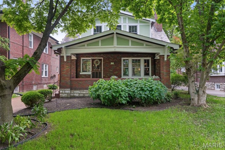 Home sold with multiple offers. Some storm damage addressed via insurance claim. In the heart of Clayton, this beautifully restored bungalow home blends timeless charm with smart updates - just minutes from Forest Park, great shops and restaurants, Washington University, and 3 of the best elementary schools in the state. The spacious front porch invites you into a warm, light-filled interior featuring original millwork, gleaming hardwoods, exceptional period stained glass windows, and built-ins that celebrate the home's Arts & Crafts heritage. The living room, anchored by a handsome fireplace, flows easily into the dining room and an updated, sunlit kitchen with custom cabinetry, luxe stone counters, a walk-in pantry, and designer appliances. A cozy den and powder room round out the main floor. Upstairs offers three bedrooms, a bonus sunroom/office, and a newly renovated bath with a large shower and separate soaking tub. A partially finished lower level offers an option for a guest space/4th bedroom or play room and with a stylish second full bath.  The lovely backyard, two-car garage, plus direct access and great views over Concordia Park make this home as functional as it is beautiful. This home is a true Clayton classic - come see for yourself why the sense of community in this neighborhood is second to none anywhere in STL!