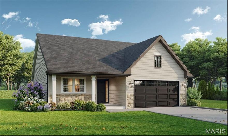 This now under construction Columbia with upgraded elevation offers a walk-out homesite and the perfect balance of refined design and functional living in Columbia Meadows. This thoughtfully designed detached ranch villa home delivers 1,583 square feet on the main level with 9’ ceilings and an open, light-filled layout ideal for everyday living and entertaining. The kitchen is elevated with 42” cabinetry with crown molding, soft-close dovetailed drawers, expanded drawer stacks, a double trash rollout, refrigerator cabinet build-out, pendant lighting, abundant recessed lighting, and Whirlpool stainless gas appliances. Black lever hardware throughout adds a modern, cohesive finish. The primary suite offers a spa-inspired bath with adult-height double vanities, Moen fixtures, rain shower head, transom windows for natural light, and a generous walk-in closet. Main-floor laundry adds convenience. The finished walk-out lower level expands the home with approximately 871 additional square feet, including a spacious rec room with six can lights, a private third bedroom with walk-in closet, and a full bath — creating a true 3-bedroom, 3 bath home with ideal guest or extended living space. Outdoor living is enhanced with a 12’ x 12’ low-maintenance sun deck and irrigation-equipped fully sodded yard. Additional highlights include 5.25” baseboards, garage door opener, coach lights, and a comprehensive low-voltage package. Columbia Meadows offers the privacy of fully detached homes with the convenience of low-maintenance living in a professionally managed community just minutes from I-70. Luxury craftsmanship. Functional design. Walk-out homesite. Photos are of  another completed home and not all features are the same see spec sheet for details.