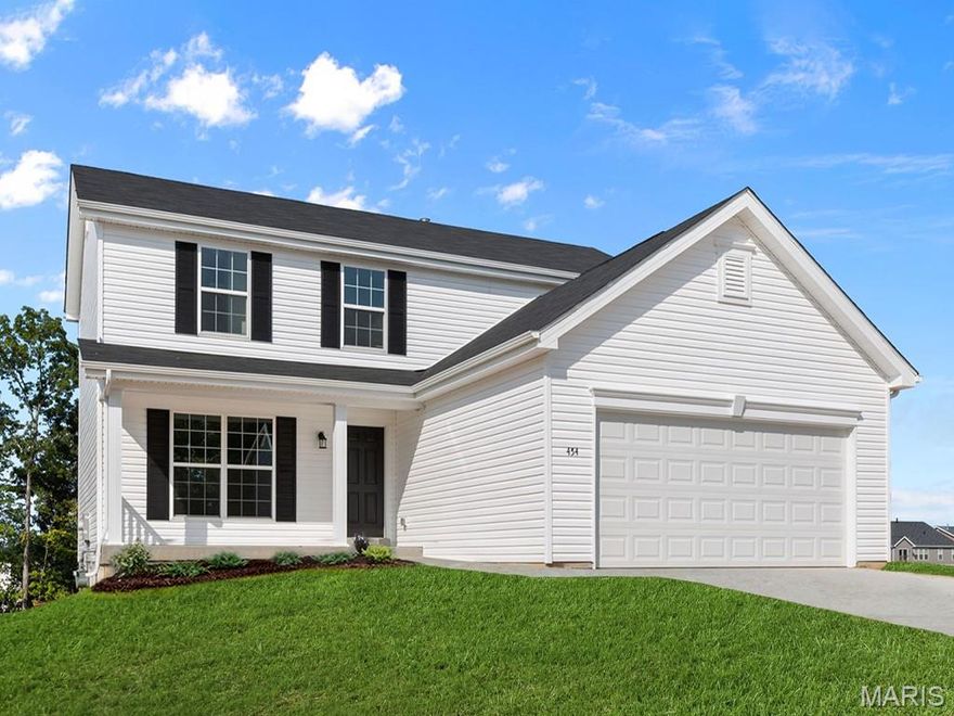 New McBride Homes Berwick, 2-story home, 3 BR, 2.5 BA will be ready this spring! Perfect for entertaining, the kitchen has quartz countertops, stainless steel GE appliances & level 4 Brellin White 42” tall cabinetry w/center island/breakfast bar. Enjoy the spacious breakfast room w/sliding glass door to the backyard. Huge living room with 2 large windows & ceiling fan. The main level has wood laminate flooring & 6” windows. Upstairs the primary suite has a walk-in closet, ceiling fan, private bath with double sink vanity, linen closet, & 5’ walkin shower. Two more bedrooms, full bath, & 2nd floor laundry add convenience. Other features include white two-panel interior doors, a powder room, ceiling fan prewires & more! Located in House Springs, this community features 263 homesites off Bear Creek Road, just east of Gravois Road & Carol Park Road. Enjoy peace of mind with McBride Homes’ 10-year builders warranty & incredible customer service! Similar photos shown.