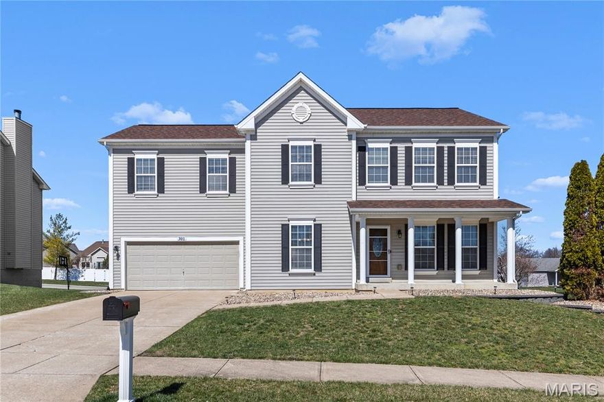 Beautifully updated and move-in ready, this 4 bed, 2.5 bath 2-story offers the perfect blend of space, comfort, and modern upgrades—located in the sought-after Wentzville North Point attendance area! The inviting floor plan features a cozy family room with fireplace that opens to a stunning, updated kitchen showcasing granite countertops, stylish backsplash, center island with breakfast bar, large pantry, and updated fixtures. New laminate flooring flows throughout much of the home, creating a fresh, cohesive feel. The spacious primary suite includes a fully updated bath with new tile flooring and a beautifully refreshed shower, while all bathrooms have been upgraded with new vanities, tile flooring, and toilets. Upstairs also features a huge recreation/bonus room—perfect for a playroom, media space, or additional living area—along with three additional bedrooms and a full bath. Additional updates include a new Zone 2 HVAC system, new front entry and screen doors, and a new deck—perfect for outdoor entertaining. Enjoy a fenced backyard, covered front porch, main floor laundry, office and formal dining room, and a walk-out lower level. This home truly checks all the boxes!