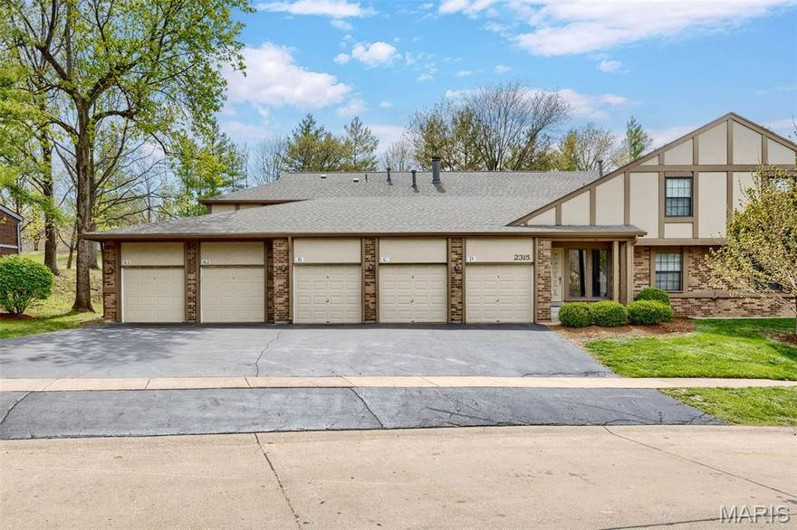 Beautifully updated 3-bedroom, 2-bath main floor condo, well maintained and located in a highly sought-after area near Creve Coeur Lake. A rare two-car garage is an added bonus. Minimal steps and the open floor plan features hardwood floors , Main floor laundry conveniently located off the bedrooms.  Updated Kitchen offers Cambria quartz countertops, recessed lighting, Homecrest Sedona cabinets with soft-close features, along with top-of-the-line stainless steel appliances. Both private bathrooms are updated, tiled tubs, glass door shower enclosures, new faucets, lighting and vanities. Enjoy a private, fenced-in back patio with a gate opening for backyard access to the woods—perfect for relaxing. Additional highlights include  ample storage, and a lower level with great space for a workout area and storage room. This home offers the perfect blend of style, comfort, and convenience. Additional amenities include Pool ,clubhouse, tennis court, and pickleball as well as a putting green.