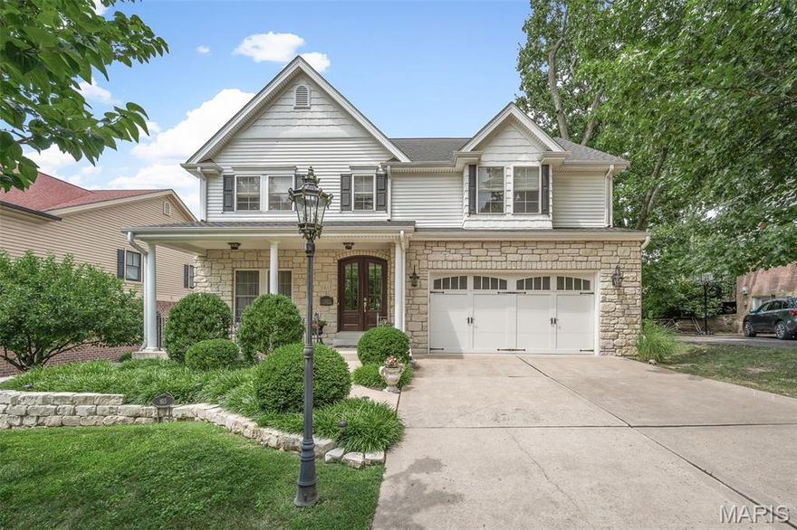Welcome to this stunning, custom home built in 2007 in the picturesque neighborhood of Warson Woods. This beautiful home has three unique features: a full-home Kohler generator, a wheelchair lift in the garage, and a water purification system.  Four bedrooms, 3.5 baths, loads of natural light throughout, and a 1st floor master bedoom suite.  The master bedroom features a coffered ceiling and the master bathroom has 2 walk-in closets, an 8 jet 20"deep whirlpool tub, walk-in shower, and double sink lavatory.  This home opens to a stately dining room with chair rail and magnificient chandelier.  Hardwood floors, detailed custom finishes, recessed coffered ceilings, and crown moldings throughout.  The inviting great room offers a gas fireplace and recessed, coffered ceiling.  Stroll into the custom kitchen with beautiful cherry wood cabinetry and  granite countertops.  Off the kitchen is a custom Butler Pantry with granite countertops.  The sunny breakfast area with recessed, coffered ceiling is adjacent to the kitchen and opens to a covered back porch and walk down with iron railings to the patio.  First floor powder room and laundry room w/23" by 23" utility sink.  The 2 car garage offers a wheelchair lift.

The second floor has a comfortable sitting area, 3 bedrooms with one having a window seat, and 2 complete bathrooms.

This home features zone heat, air, sump pump, and security system.  The basement offers 9 foot, concrete pour, and bath rough-in.  Relax on front porch.