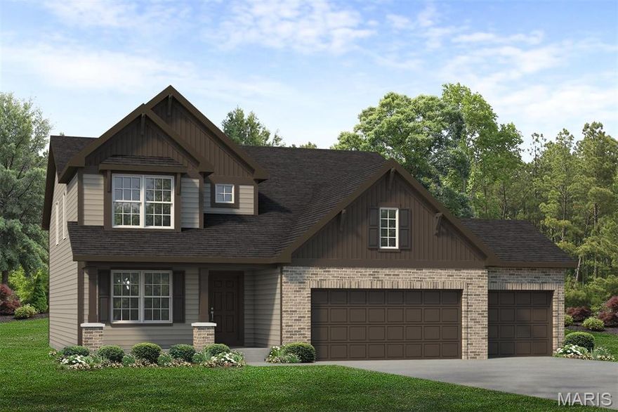 Welcome home to this beautifully designed Adams floorplan, located in the highly desirable Cottleville Trails community. Blending modern comfort with thoughtful details, this home offers the perfect balance of elegance, functionality, and McKelvey quality craftsmanship. Situated on an ingrade lot, this home features a 9' pour in the basement, ideal for future finishing or added storage. Inside, you'll find 9' ceilings on the first floor, open stairs to both the lower level and the second floor with metal balusters, and a 3-car garage, providing both spaciousness and style. The designer kitchen is equipped with GE appliances, a built-in microwave/oven combo, under-cabinet lighting, and a butler’s pantry - perfect for both everyday living and entertaining. The great room features a 42" gas fireplace, creating a warm, inviting focal point. Glass doors at the flex room and can lighting throughout add to the home’s refined atmosphere. The owner’s suite is a true retreat, with a 12" raised tray ceiling, a luxury bath with an oversized shower, and heavy glass shower doors for a spa-like feel. Outdoor living is enhanced with a 12' x 12' deck with stairs to grade, perfect for enjoying the scenic surroundings of Cottleville Trails. A full irrigation system is also included, keeping your lawn lush through the St. Louis summers. This Adams offers 4 bedrooms, 2.5 bathrooms, and the elevated features today’s buyers are looking for- all within minutes of downtown Cottleville and top-rated Francis Howell schools.