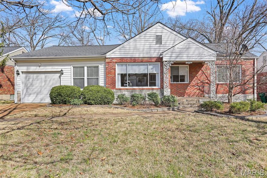 Welcome to this charming brick ranch offering nearly 2,000 square feet of comfortable living space in the highly desirable Webster Groves area. This 3-bedroom, 1 full and 1 half bath home features beautiful wood flooring throughout, a spacious living room with a large picture window, and an eat-in kitchen with abundant cabinet space.   Just off the kitchen, you’ll find a cozy family room perfect for everyday living, along with an added-on primary bedroom featuring a walk-in closet and easy access to the covered deck with a wood-paneled ceiling—ideal for relaxing or entertaining while overlooking the flat, fenced backyard.   The partially finished lower level provides a large rec room and plenty of additional storage. Updates include a new roof and siding  being installed for added peace of mind.  Newer HVAC and Plumbing stack.  Complete with a 1-car garage and conveniently located near highways, shopping, and dining, this home combines comfort, space, and location.