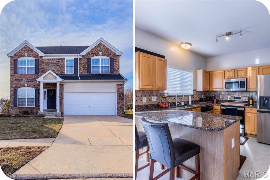 Welcome home to this spacious 4-bedroom, 2.5-bath, two-story residence in the sought-after Enclave at Montclair, thoughtfully designed for modern living. With nearly 3,000 sq ft of living space, this home has the space to allow you to stay and get comfortable whether you’re working from home or entertaining often. The main level offers 9-ft ceilings and hardwood floors that create a bright, welcoming feel from the moment you step inside. A bonus space or office just off the front door provides a quiet, dedicated work or homework space.  The kitchen is both stylish and functional, featuring granite countertops, stainless steel appliances, a large walk-in pantry, and a sliding door that opens to the deck—perfect for easy entertaining. The open living room and convenient powder room complete the main floor. Upstairs, you’ll find four generously sized bedrooms, including a spacious primary suite with vaulted ceilings and a walk-in closet, along with the ease of second-floor laundry. A bonus area with a built-in desk offers an additional workspace.The walkout lower level includes a finished rec room with a rough-in bath, offering room to grow and personalize. Ideally located in the high-rated Francis Howell School District and just minutes from historic downtown St. Charles, this home is ready to welcome its next chapter.