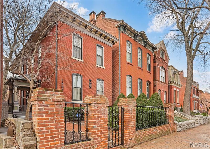 Welcome to 1902 Lasalle St. This well Maintained home is a manageable size and is ready for it's new owners. Original Pine Floors, some plaster moldings, gas fireplace, marble mantels, and high ceilings reflect the traditional architectural style that is found in Historic Lafayette Square. The street front features a beautiful wrought iron and brick pillared fence and the entrance is located on the side under a slate roofed side porch. There is a large brick Patio on the side perfect for entertaining friends and family. The home is 2.5 stories, with living, dining, center island kitchen and half bath on the 1st floor. There is a unique small glassed room off the kitchen used as a pantry but would be a great sun room for plants. The 2nd floor features a large primary bedroom with lots of closets and non-functioning fireplace, an updated hall full bath, and a huge walk-in closet. The hall way is large enough for a home office and a 2nd good sized bedroom completes the floor. Off the 2nd bedroom is a covered side porch perfect for coffee time or relaxing. There is a 3rd floor loft area used as a bedroom and separate full bath, followed by an attic storage room. The laundry is located in the dry and clean basement. The front yard is lovely and the fenced rear yard is south facing and perfect for a gardener, a swing set or consider building a parking pad or garage for greater value. This home is on a beautiful Street with diverse neighbors and just steps to terrific restaurants like Eleven Eleven, Hamilton's Steakhouse, Winnie's Wine Bar, Extra Wavy Restaurant, or Planter's House. You are just 3 blocks to Lafayette Park where the Summer concert series will soon start. Also you are just minutes to downtown, midtown, the Cortex, NGA, and SLU. This is a great opportunity to obtain a nice home in prestigious sought after Lafayette Square.