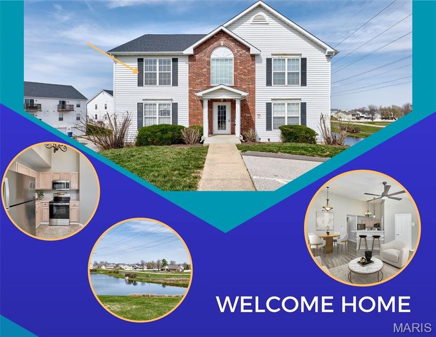 Welcome to this beautifully updated, move-in-ready upper-level condo! Step inside to a vaulted, open floor plan with luxury vinyl flooring, new carpet, fresh neutral paint, and plenty of natural light.  The kitchen boasts new stainless-steel appliances.  The spacious primary suite offers a vaulted ceiling, walk-in closet and an en suite with a tub/shower surround. The second bedroom features dual closets and a vaulted ceiling. This home with monthly HOA fee includes water, sewer, trash, snow removal, grounds maintenance, some exterior insurance and the convenience of an in-unit washer and dryer that stay with the home. Enjoy added perks like a private storage room and a shared garage. The community offers walking trails, pools, fishing ponds and play areas for outdoor enjoyment. Say YES to the Address and make this lovely home yours!