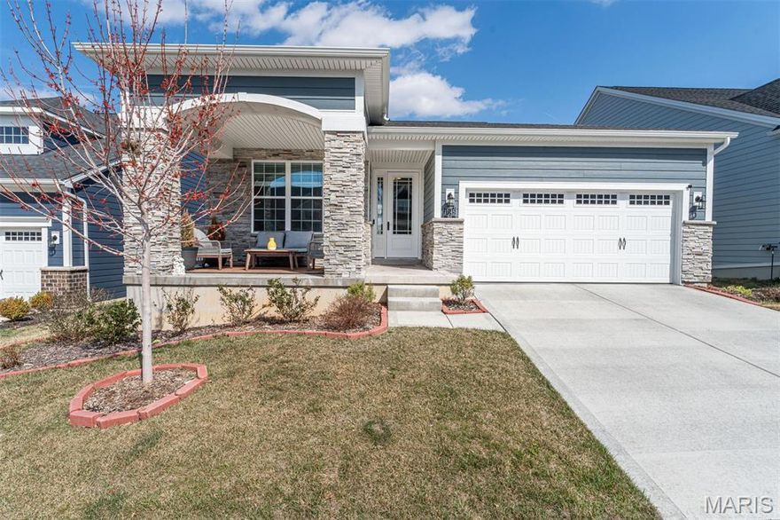 Enjoy refined, modern living in this four year young ranch designed with soaring ceilings and an abundance of natural light. The open concept kitchen serves as the heart of the home, featuring a generous center island and a sun filled breakfast room ideal for everyday living and effortless entertaining. The well proportioned living room offers a welcoming gathering space anchored by a gas fireplace and framed by expansive windows. The main floor primary suite provides a peaceful retreat with a spacious walk in closet and beautifully appointed bath, accompanied by two additional bedrooms. Convenient main floor laundry adds thoughtful ease to daily routines. The finished lower level expands the living space dramatically with a sprawling recreation area, dedicated theater room, fitness space, additional bedroom, and full bath, offering exceptional flexibility for guests, hobbies, and entertaining. Outdoors, relax on the large covered porch or enjoy the maintenance free deck overlooking a beautifully landscaped backyard setting. Ideally located just moments from Wildwood Town Center with convenient access to grocery shopping, Starbucks, and a variety of popular restaurants.