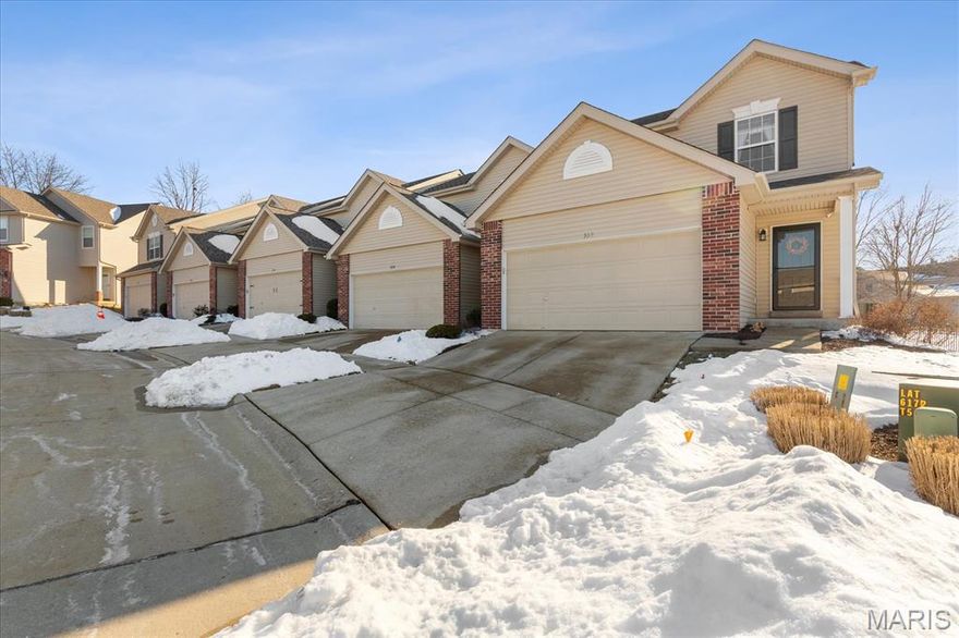 Beautiful 2 bedroom, 2 ½ bath townhouse with exceptional amenities. End unit, large back yard (which is yours, not common ground), 18’ x 15’ brick paver patio, three large walk-in closets, second floor laundry room, attached two-car garage, and basement with rough-in plumbing for bathroom. Approximately $30,000 in improvements made by sole owner since it was built in 2011. Examples include updated kitchen, updated luxury master bathroom, new luxury vinyl floor in upper level. Includes all window treatments and can include some furniture and décor if you are interested.

This home is well maintained and in a great location. Approximately 20 minutes from Lambert International Airport, with easy access to Highway I-70, 364 (Page Extension), 141, etc. It is a short drive to grocery stores, Mid Rivers mall, restaurants, gas stations, and hospitals. Small, friendly neighborhood of townhouses.