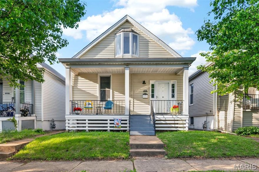 Welcome to 4448 Itaska Street—an inviting and move-in ready home blending classic South City charm with extensive updates throughout. This 3-bedroom, 2 full bath home features a bright, open layout with beautiful hardwood floors, spacious living and dining areas, and charming architectural details including arched openings and a welcoming front porch.  The updated kitchen shines with granite countertops, modern cabinetry, and newer appliances, offering both style and functionality for everyday living and entertaining. Both bathrooms have been thoughtfully renovated with clean, contemporary finishes.  A main-floor bedroom and full bath provide flexible living options, while upstairs offers two additional bedrooms and a second full bath. Recent upgrades provide peace of mind, including a new sump pump and drain tile system, newer HVAC, new garage door and service door, new ceiling fans, and a newly built back porch—perfect for relaxing or entertaining outdoors.  With thoughtful updates inside and out, this home is truly move-in ready. Don’t miss your chance to own this well-maintained South City gem!