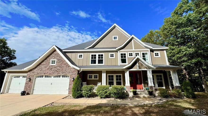 This custom-built Craftsman-style home sits on 3.5 acres of scenic land just 35 minutes from downtown St. Louis. Offering 5 bedrooms, 5 full bathrooms, and over 6,000 sq. ft. across four levels, this property combines luxury, efficiency, and modern technology in a peaceful country setting. Gourmet kitchen with 5-burner gas cooktop, LG double ovens, oversized 9’x5’ island, granite countertops, soft-close cabinetry & walk-in pantry Luxury master suite with Jacuzzi tub & walk-in shower with dual shower heads 3 family rooms, 2 offices, sunroom/craft room Unfinished bunker theatre room & vault 3-car attached garage plus 24x24 2-car detached garage with loft office RV parking with 50/30/20 amp hookups, accommodates up to 40’ RV Upgrades & Systems James Hardie siding & Marvin wood windows/doors 9’ ceilings on main levels, 8’ in attic Geothermal HVAC (3 zones), 400-amp electrical, pre-wired for Generac generator Lower level pre-plumbed for radiant floor heating system Whole-home intercom, 6-zone audio, Cat-6 wiring, hardwired security with cameras & driveway sensors Z-Wave smart switches throughout 1st–3rd floors Marathon 85-gallon water heater, commercial-grade softener/filtration, R/O system Outdoor Living 30,000-gallon concrete ICF saltwater pool with advanced filtration, lighting & auto top-off Large partially covered deck overlooking pool Trails, creek, sheds, garden with chicken coop/run. A Craftsman home with modern systems, private acreage, and resort-style amenities.