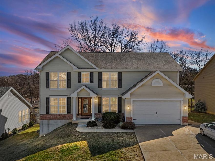 Welcome to this beautiful 2-story home in the sought-after Bailey Station subdivision, located within the award-winning Festus School District. With 5 bedrooms and 2.5 bathrooms, this home offers the perfect combination of space, comfort, and flexibility for a growing household. Step inside and you’re greeted by warm wood floors that flow throughout the main level, setting the tone for the home’s inviting feel. The open living room is filled with natural light thanks to the abundance of windows, creating a bright and comfortable space to unwind. A separate sitting room provides even more versatility—ideal for a home office, reading spot, or playroom. The formal dining room is ready for holiday dinners and special gatherings. At the heart of the home, the expansive eat-in kitchen features ample cabinet and counter space, a center island for meal prep, and plenty of room for a breakfast table. A sliding door leads out to the deck, making it easy to enjoy outdoor dining or entertain guests. You’ll also appreciate the convenience of a main-floor laundry room. Upstairs, all five bedrooms are thoughtfully placed on the same level. The spacious primary suite is a true retreat, featuring crown molding, a large walk-in closet, and a private en-suite with dual sinks, a soaking tub, and a separate shower. The additional bedrooms are generously sized with great closet space—perfect for family, guests, or extra hobby rooms. Zoned heating and cooling on both levels help keep the home comfortable and efficient year-round. Outside, the backyard feels like a private park with plenty of room to play, entertain, garden, or simply enjoy a quiet moment outdoors. This exceptional home offers space, style, and an unbeatable location—just minutes from schools, shopping, dining, and major highways. It’s a fantastic opportunity you won’t want to miss!