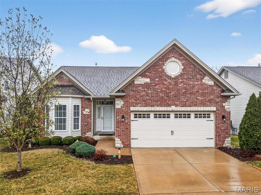 Impeccably maintained, free standing villa in the sought-after St. Andrews neighborhood! This stunning home is immaculate, backs to trees and common ground, has a screened in composite deck, a finished lower level, an oversized 2 car garage and sits on a quiet cul de sac street. The exterior is impressive with a full brick front, stone accents, bay window, carriage style garage doors, address stone, coach lights, architectural shingles, prof landscape and a lawn irrig system. Features include 3 BD, 3 BA, 2,624 sq ft of finished living space (inc the finished lower level), an oversized garage (22.6D), 9 ft ceilings, Great Room, Dining area, gas FP with brick surround, wood flooring, SS appliances, Thermador gas stove and dishwasher, KitchenAid micro, refrigerator, washer, dryer, raised breakfast bar, quartz countertops, 42 inch cabinets with crown, tile backsplash, recessed lighting, breakfast room, main floor laundry, spacious Primary Bedroom, walk in closet, raised height bath vanity, bay window in the secondary bedroom and more. The finished lower level has a walkout, large Family/Rec Room, full bathroom, bedroom with an egress window, two walk in closets and walks out to a large patio. There is a screened in composite deck off the Breakfast Room and an open deck for grilling. A monthly fee takes care of snow removal, lawn care, some exterior maint and more (per C&Rs). There is easy access to Hwys 70, 370 and 364, Lambert Int airport, restaurants and shopping. Enjoy miles of neighborhood walking trails, an incredible lot and an amazing home!