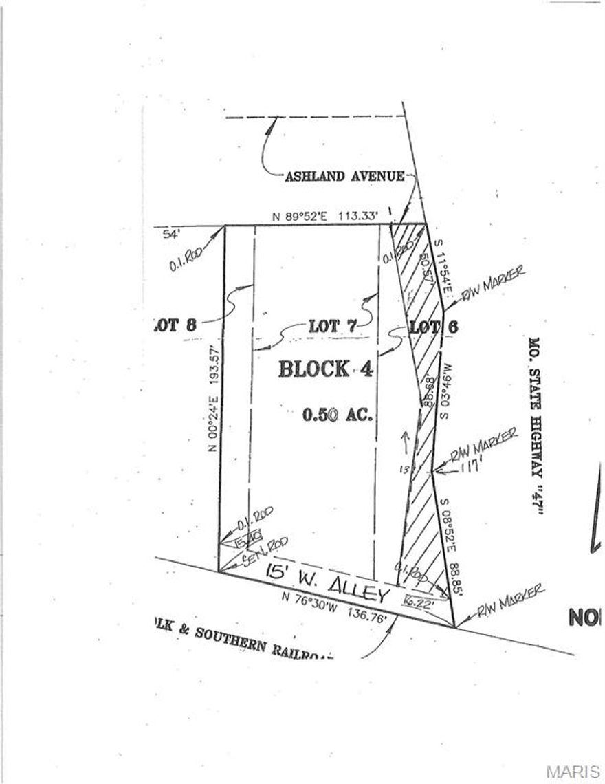 This half acre tract of land is located at the high visibility corner of Ashland Avenue and Hwy 47. The property is Zoned RC-1 Planned Business District. There are so many opportunities. Let your imagination take over...  Coffee Shop, Sandwich Shop, Day Care or residential multifamily all possibilities.