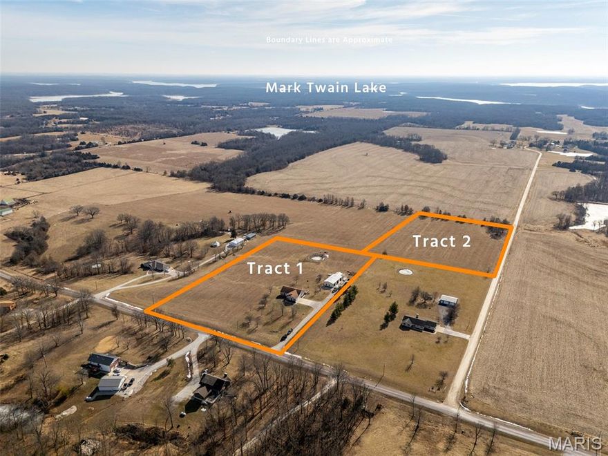 AUCTION LISTING - List price is not indicative of Seller’s final reserve amount.  This property is part of an online bidding event.  This sale will be executed with a no-contingency contract provided by the brokerage representing the Seller. See MLS Supplement Document for complete details.  

These 10.06± flat to gently rolling acres offered in two tracts are located south of Monroe City on State Route N. Both tracts offer close proximity to Mark Twain Lake, making them well-suited for buyers who enjoy boating, fishing, and outdoor recreation. The location provides easy access to the lake while still offering the privacy and space of a rural setting. Whether used as a full-time residence or a weekend place, the property is positioned to take advantage of everything the Mark Twain Lake area has to offer without being right in the middle of the traffic and crowds.

Mark Twain Lake covers roughly 18,600 acres of water, with over 280 miles of shoreline. The lake is a big draw for fishing and boating. It’s known for crappie, bass, catfish, and walleye, and there is multiple public boat ramps scattered around the lake.

Around the lake are several public recreation areas with campgrounds, beaches, and picnic spots, along with nearby private marinas. The surrounding land is a mix of timber, pasture, and crop ground, which makes the area popular for hunting.

Conveniently located 30 minutes from Hannibal, MO, 45 minutes from Quincy, IL, and 1 hour and 30 minutes from Wentzville, MO.