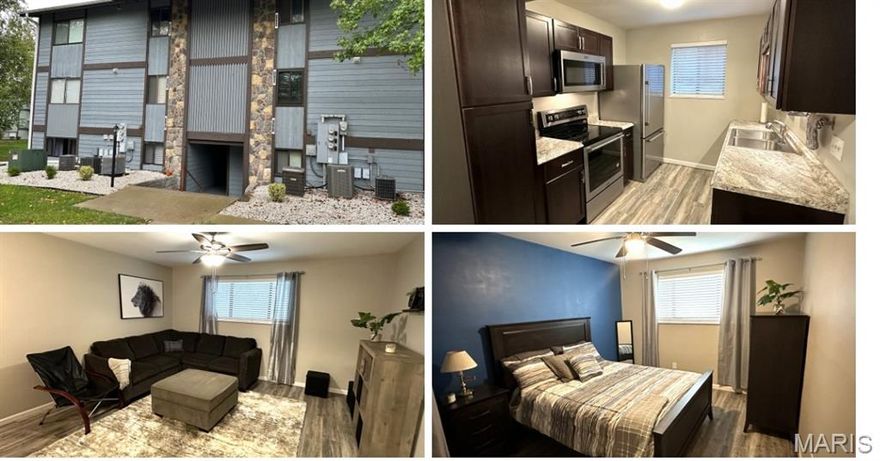 Get ready for the Lake Life!!! Lake St Louis condo is perfectly located with LSLCA lake amenities! It's very affordable! 
This Beautiful 2-bedroom, 1 bath condo has a newer updated modern kitchen. Gorgeous cabinets, stainless appliances, built-in microwave, refrigerator and countertops. All the luxury vinyl plank flooring throughout is newer too. Also features an In unit laundry with washer and dryer included. The unit has a storage closet located outside the front door along with 1 assigned parking spot. Community pool is very close. Complex has a newly remodeled laundry nearby. Mystic Village Condo Owners also have full rights to Lake St Louis, Lake St. Louise, the CA Clubhouse, pool, tennis courts, 9-hole golf course, beach, exercise room and more! Visit lslca.com for all amenities. There is a monthly condo fee of $428 per month and LSLCA annual fee of $650. Easy access to shopping, dining, and highways.