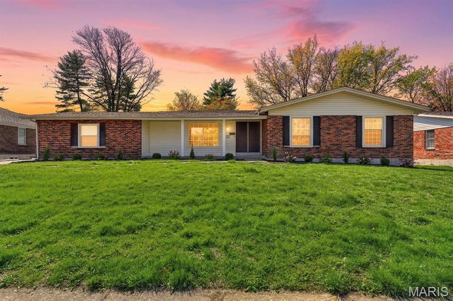 Welcome home to effortless comfort and style in this beautifully updated ranch located in the highly sought-after Pattonville School District! Offering over 1,800 sq ft of thoughtfully designed, single-level living, this 3-bed, 2-bath home welcomes you with an open and inviting floorplan filled with natural light and warm, rich finishes throughout. The spacious kitchen serves as the heart of the home, featuring custom cabinetry, stone countertops, a center island, a breakfast bar, and seamless flow into the dining and living areas, perfect for both everyday living and entertaining. Vaulted ceilings enhance the sense of space, while the primary suite provides a comfortable and private retreat. Additional bedrooms offer flexibility for guests, a home office, or growing needs. Enjoy the convenience of main-floor laundry and head downstairs to a partially finished basement, ideal for a rec room, workout space, or additional living area, with plenty of storage still available. Step outside to a beautifully landscaped, private backyard tucked within a quiet cul-de-sac—perfect for relaxing evenings or hosting gatherings. Just a short walk to St. Louis Jewish Community Center and conveniently located near shopping, dining, and major highways, this home also includes a 2-car garage and blends comfort, style, and everyday functionality in an unbeatable location.