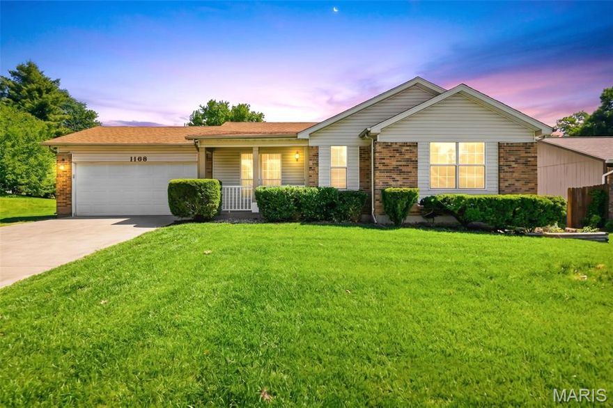 Well-maintained ranch home in the heart of St. Peters offering comfort, space, and move-in ready convenience. Step into the inviting foyer and enjoy the vaulted living room filled with warmth and natural light. The spacious primary suite is located near the front of the home and features a full bath with walk-in shower. The kitchen offers ceramic tile flooring, stainless steel appliances, abundant counter space, and white cabinetry. Two additional bedrooms with newer carpeting and a second full bath complete the main level. Sliding doors off the kitchen lead to a spacious deck overlooking the level, fenced backyard—perfect for relaxing or entertaining. The finished lower level includes a large recreation/family room with cozy gas fireplace, bonus dry bar area, office space, convenient half bath, and oversized laundry/storage room with plentiful shelving. Move in Ready!